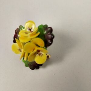 Vintage Cara Straffordshore England Floral Yellow Brooch